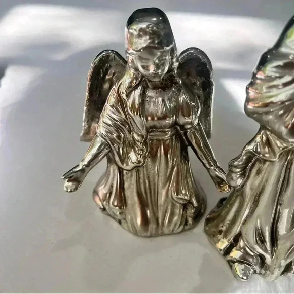 6 Piece Porcelain Silver Plated Nativity Scene Christmas Decor Holidays No Damag - Picture 5 of 12